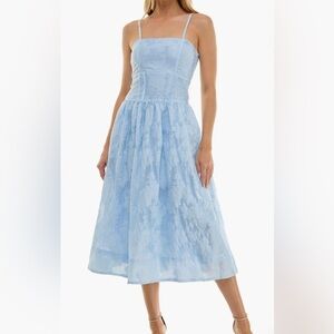 Socialite Womens Jacquard Midi Dress, Structured Top, Hazy Blue, Size M